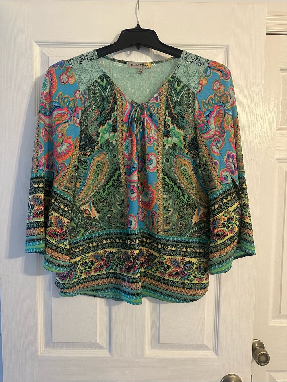 fig and flower Turquoise Paisley Tie-Neck Tunic